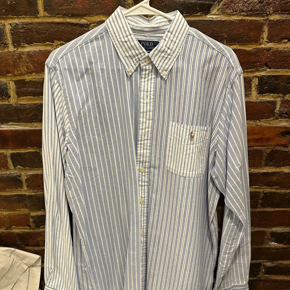 Ralph Lauren Blue and White Casual Button Down Shirt Oxford Size L